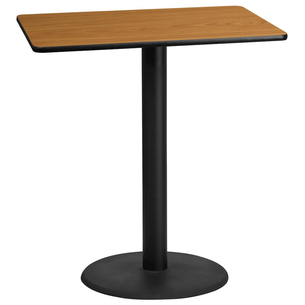 30'' x 42'' Rectangular Natural Table Top with 24'' Round Bar Height Table Base. Picture 1