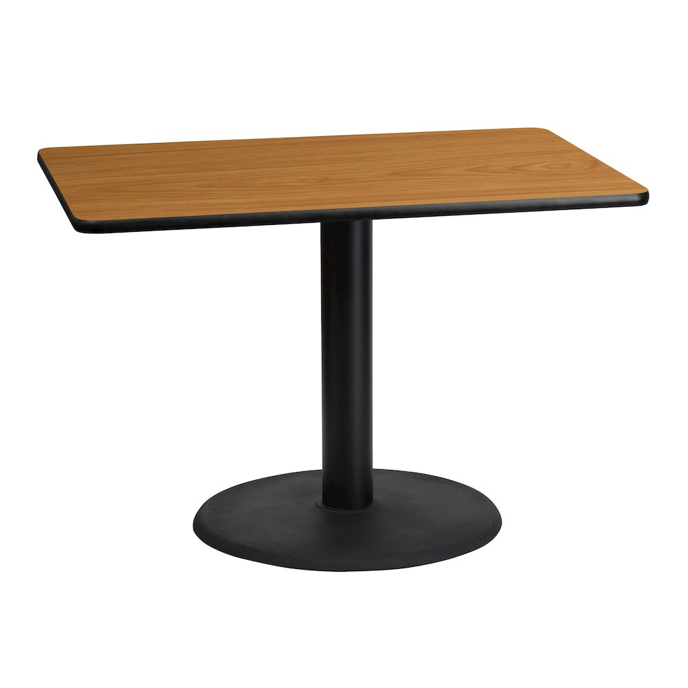 30'' x 42'' Rectangular Natural Table Top with 24'' Round Table Height Base. Picture 1