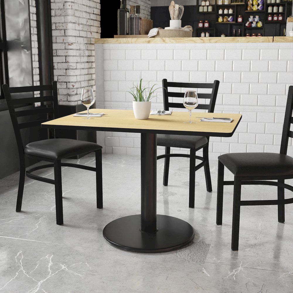 30'' x 42'' Rectangular Natural Table Top with 24'' Round Table Height Base. Picture 2