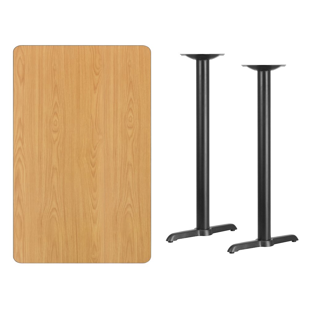 30'' x 48'' Rectangular Natural Table Top with 5'' x 22'' Bar Height Table Bases. Picture 4