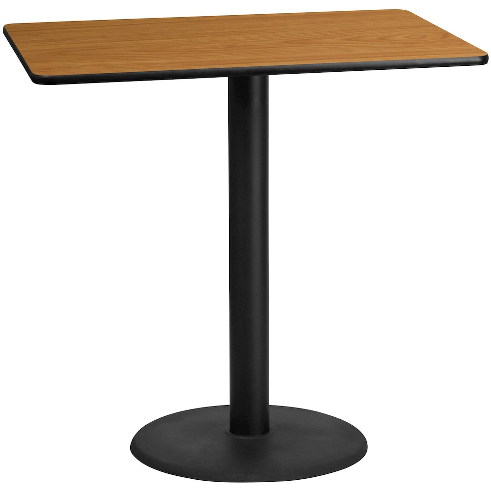30'' x 48'' Rectangular Natural Laminate Table Top with 24'' Round Bar Height Table Base. Picture 1