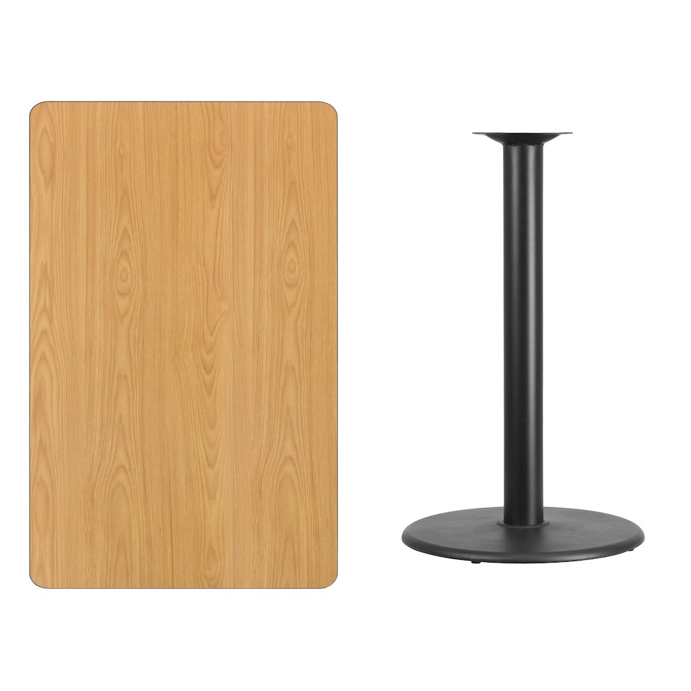 30'' x 48'' Rectangular Natural Laminate Table Top with 24'' Round Bar Height Table Base. Picture 2
