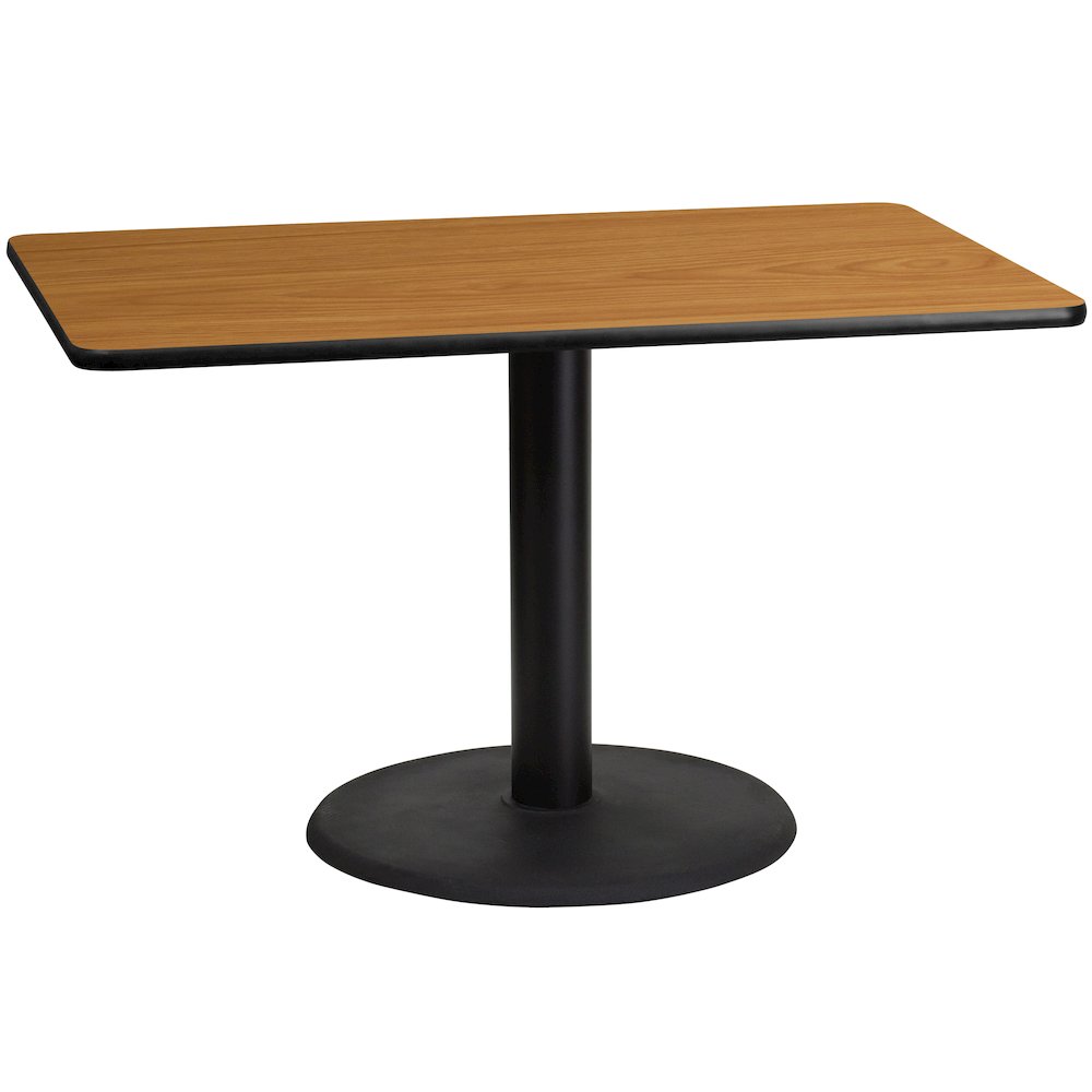 30'' x 48'' Rectangular Natural Table Top with 24'' Round Table Height Base. Picture 1