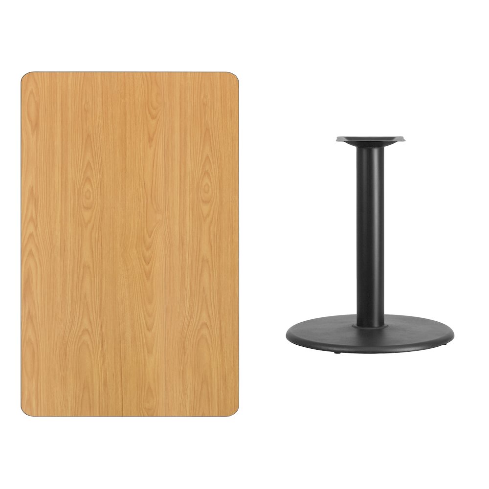 30'' x 48'' Rectangular Natural Table Top with 24'' Round Table Height Base. Picture 4