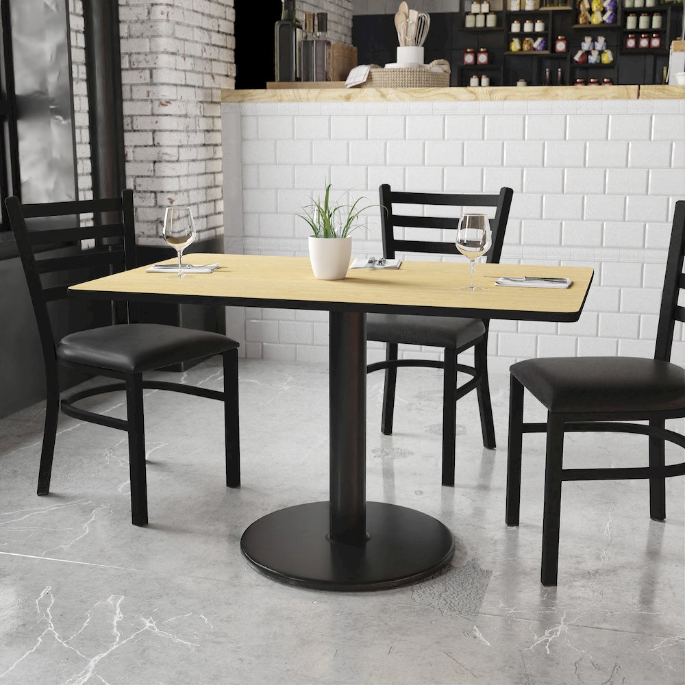 30'' x 48'' Rectangular Natural Table Top with 24'' Round Table Height Base. Picture 2