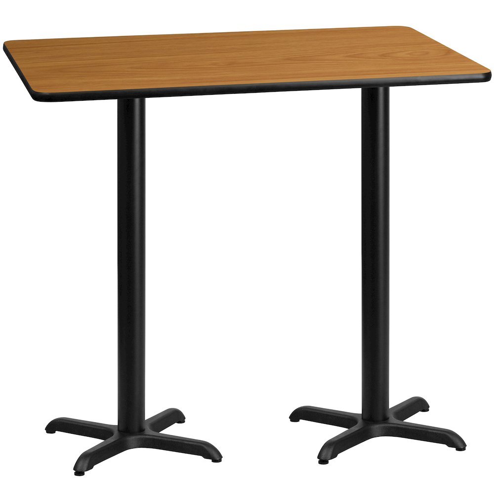 30'' x 60'' Rectangular Natural Laminate Table Top with 22'' x 22'' Bar Height Table Bases. Picture 1