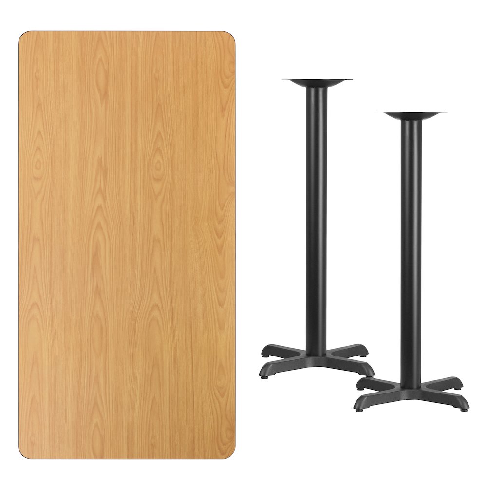 30'' x 60'' Rectangular Natural Laminate Table Top with 22'' x 22'' Bar Height Table Bases. Picture 2