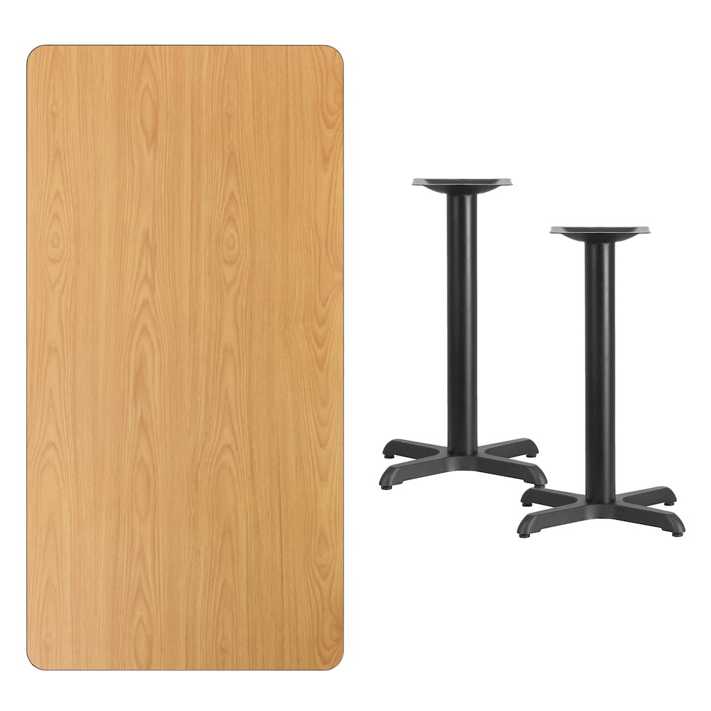 30'' x 60'' Rectangular Natural Table Top with 22'' x 22'' Table Height Bases. Picture 3