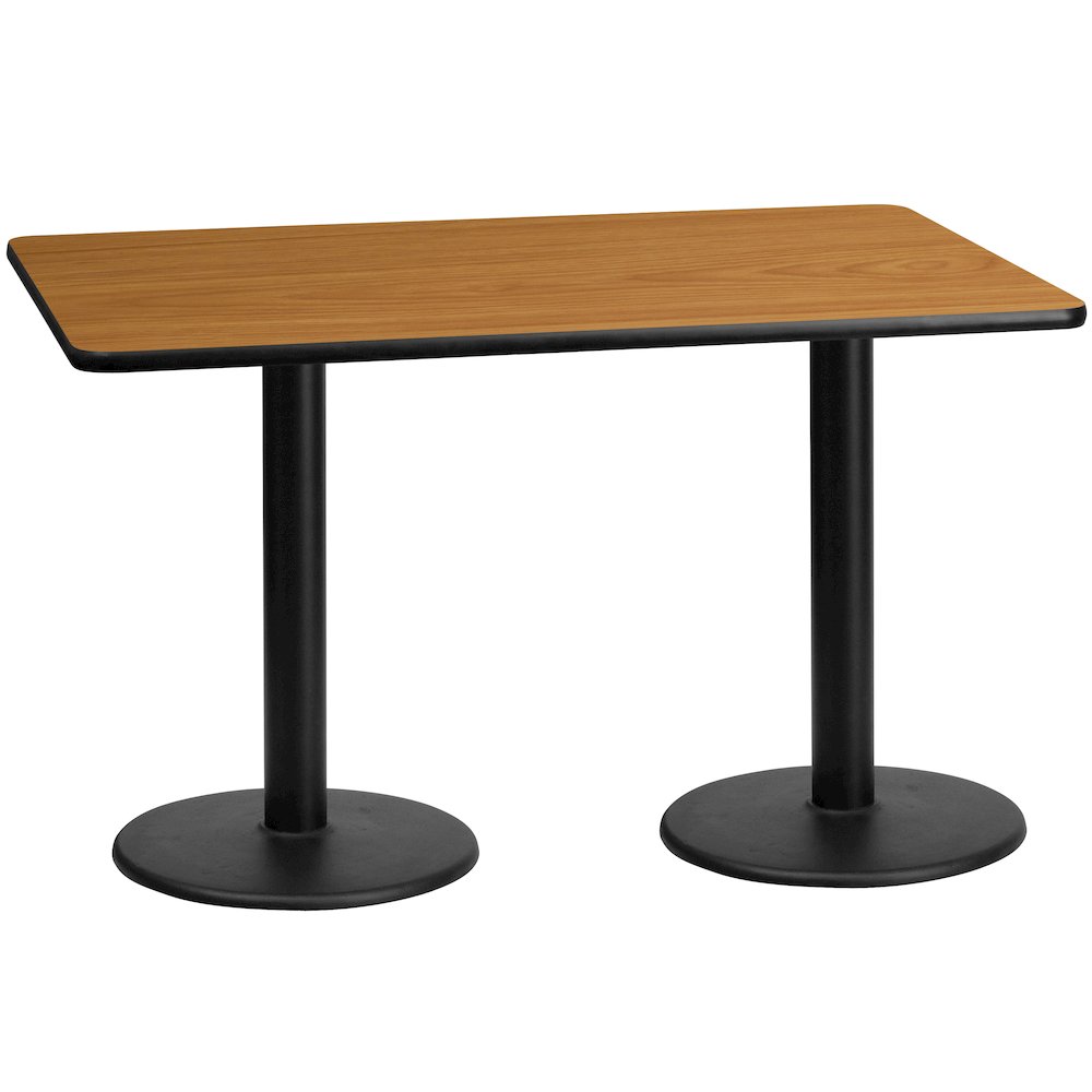 30'' x 60'' Rectangular Natural Laminate Table Top with 18'' Round Table Height Bases. Picture 1