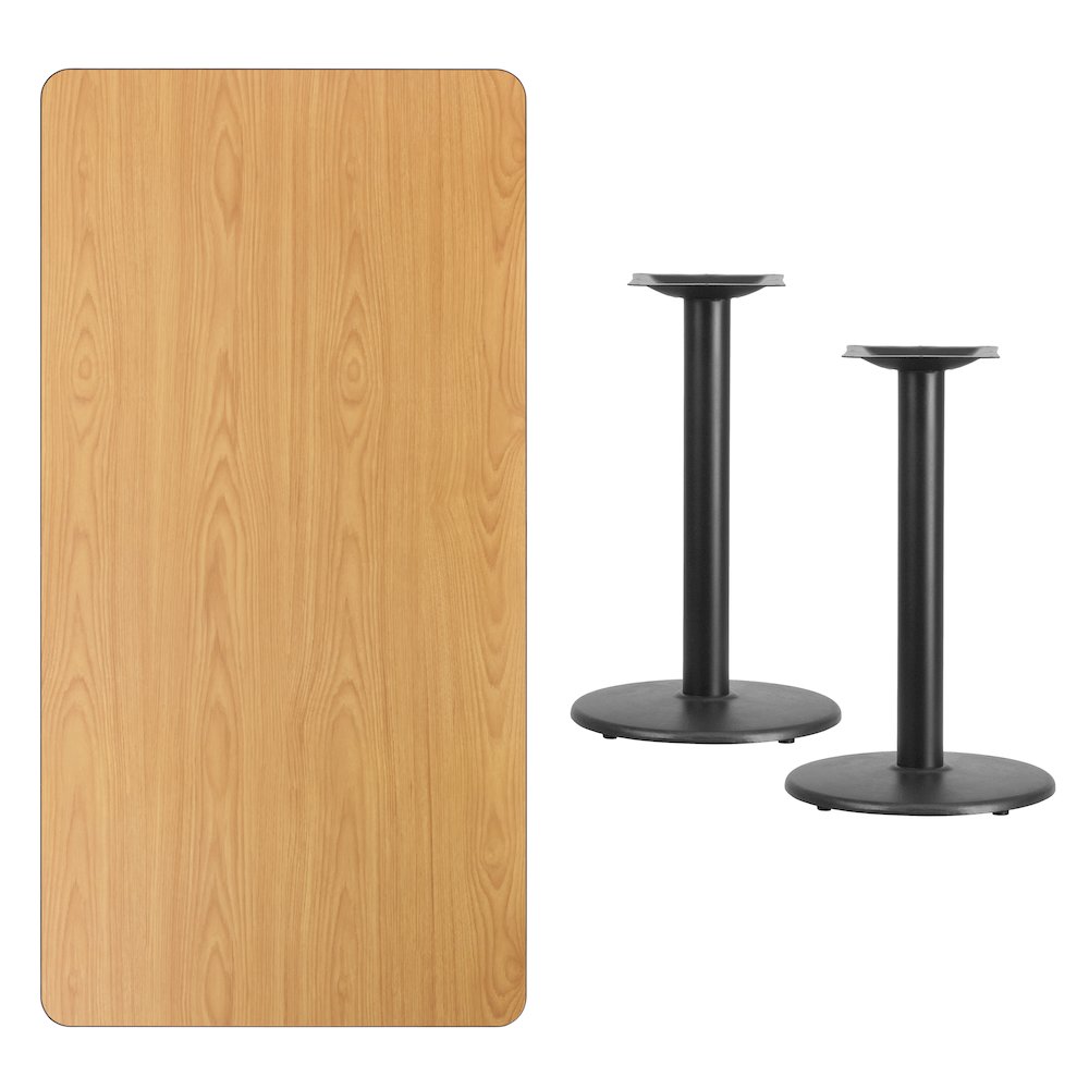 30'' x 60'' Rectangular Natural Laminate Table Top with 18'' Round Table Height Bases. Picture 2