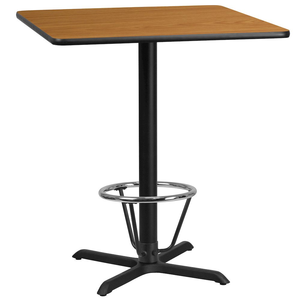 36'' Natural Table Top with 30'' x 30'' Bar Height Table Base and Foot Ring. Picture 1