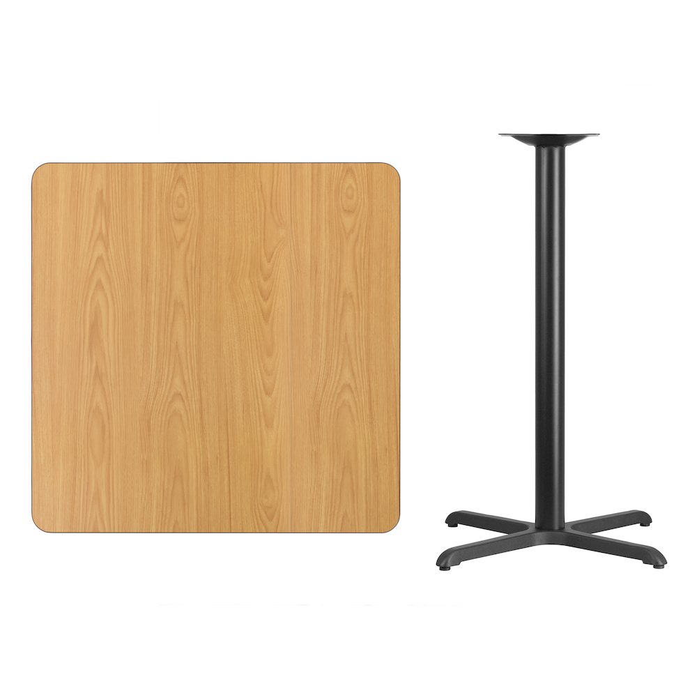 36'' Square Natural Laminate Table Top with 30'' x 30'' Bar Height Table Base. Picture 4