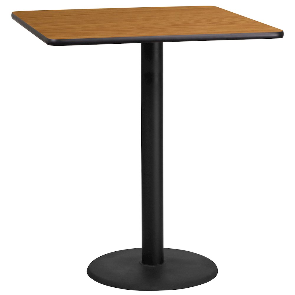 36'' Square Natural Laminate Table Top with 24'' Round Bar Height Table Base. Picture 1
