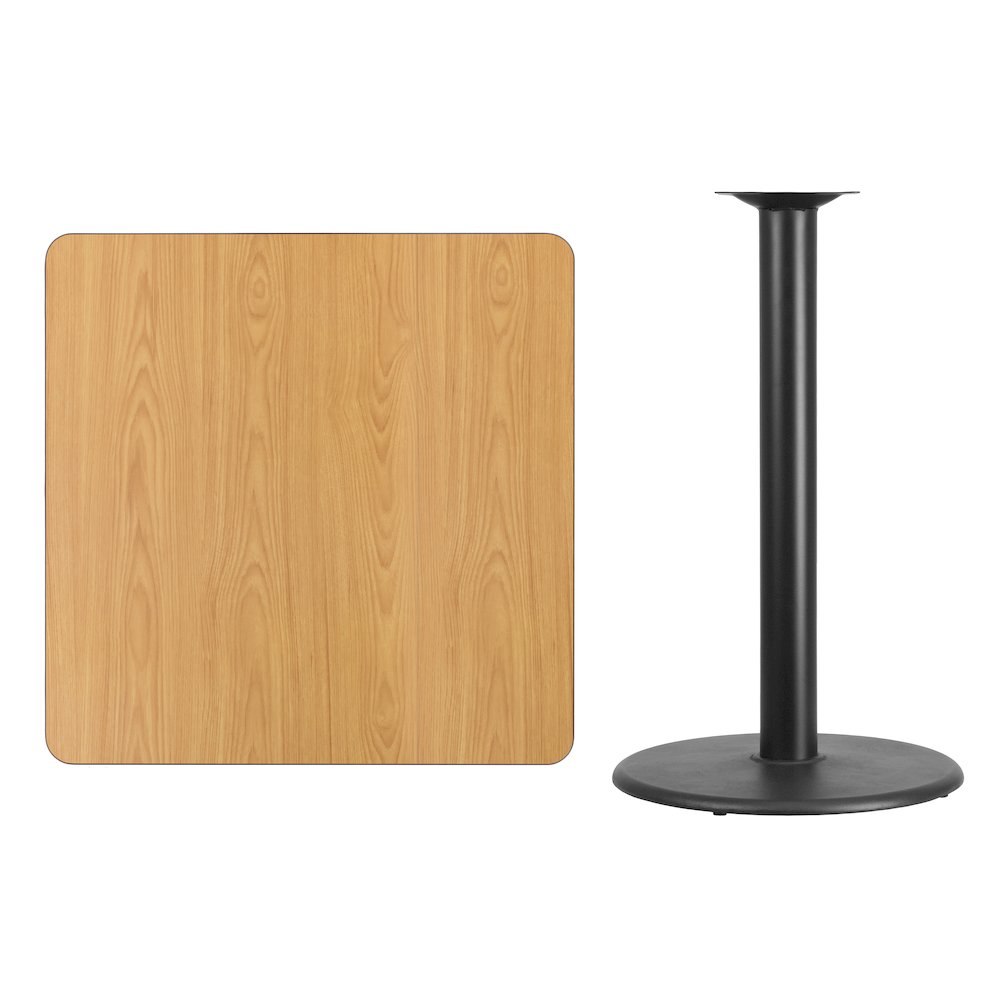 36'' Square Natural Laminate Table Top with 24'' Round Bar Height Table Base. Picture 2