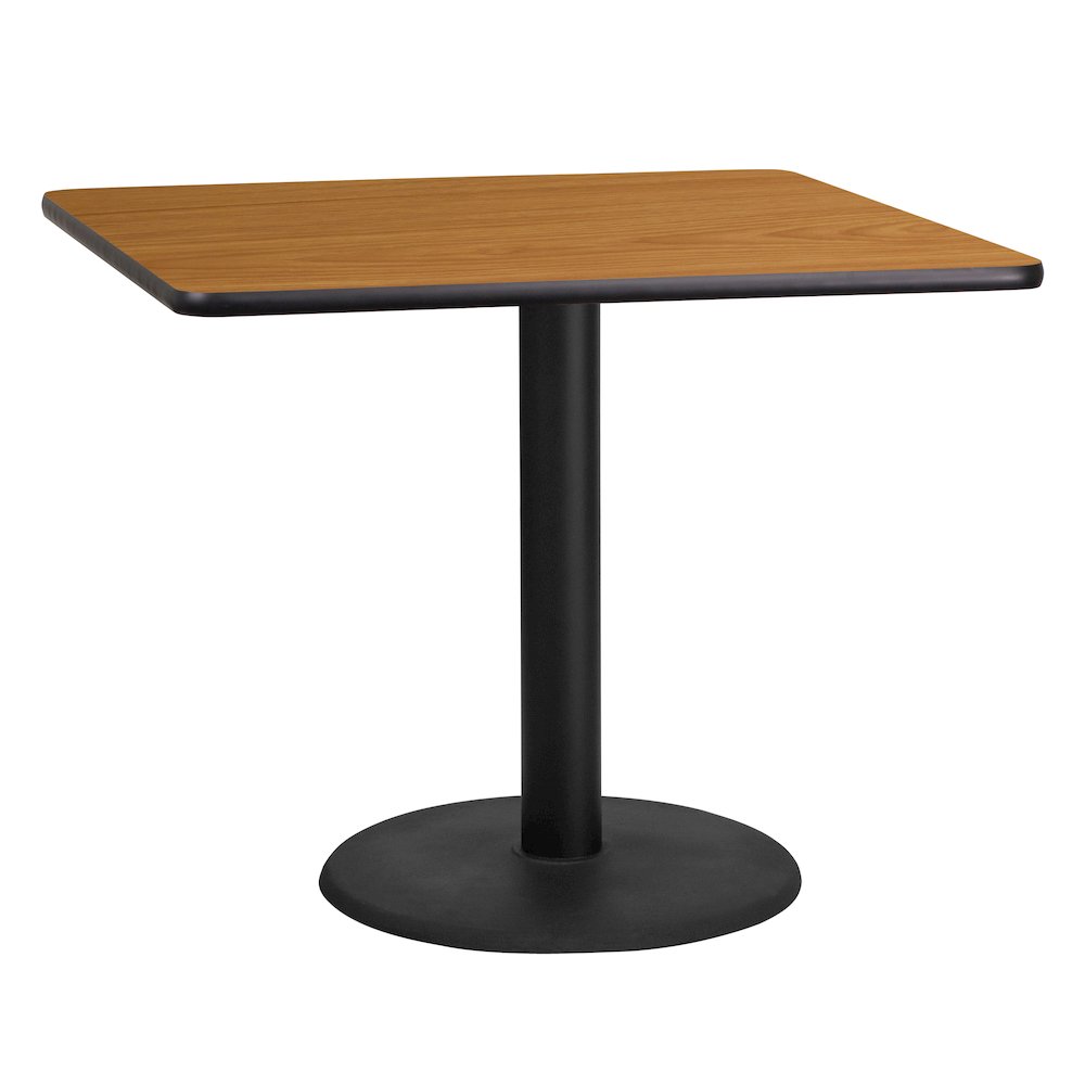 36'' Square Natural Laminate Table Top with 24'' Round Table Height Base. Picture 1
