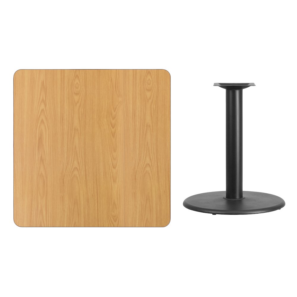 36'' Square Natural Laminate Table Top with 24'' Round Table Height Base. Picture 3