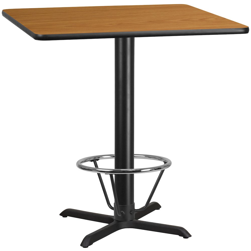 42'' Natural Table Top with 33'' x 33'' Bar Height Table Base and Foot Ring. Picture 1
