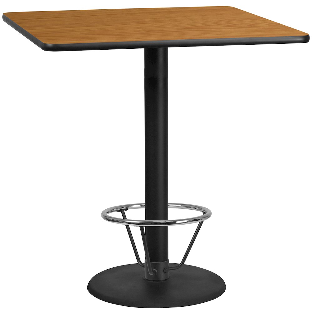 42'' Natural Table Top with 24'' Round Bar Height Table Base and Foot Ring. Picture 1