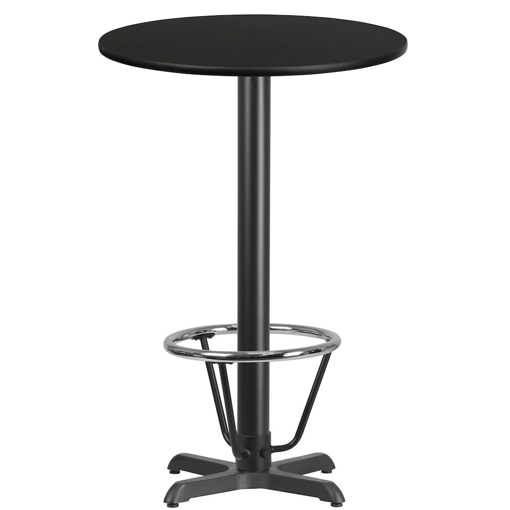24'' Round Black Table Top with 22'' x 22'' Bar Height Table Base and Foot Ring. Picture 1