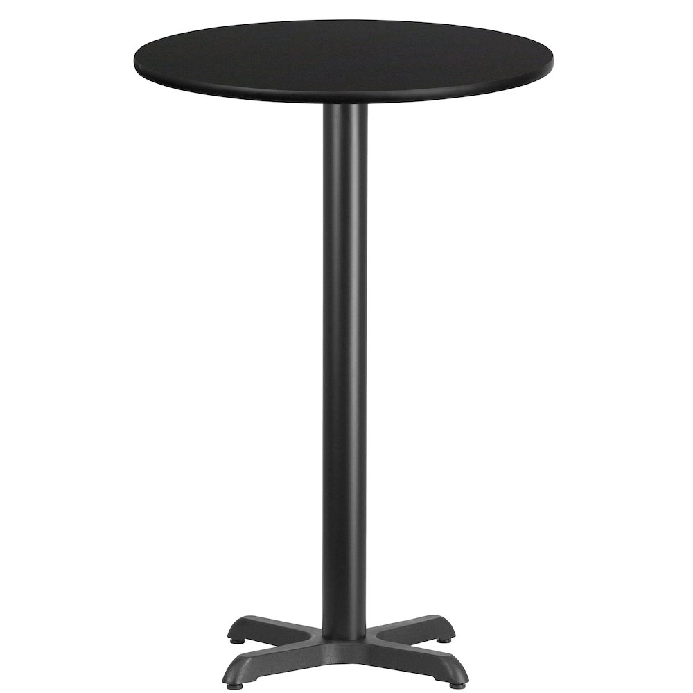 24'' Round Black Laminate Table Top with 22'' x 22'' Bar Height Table Base. Picture 1