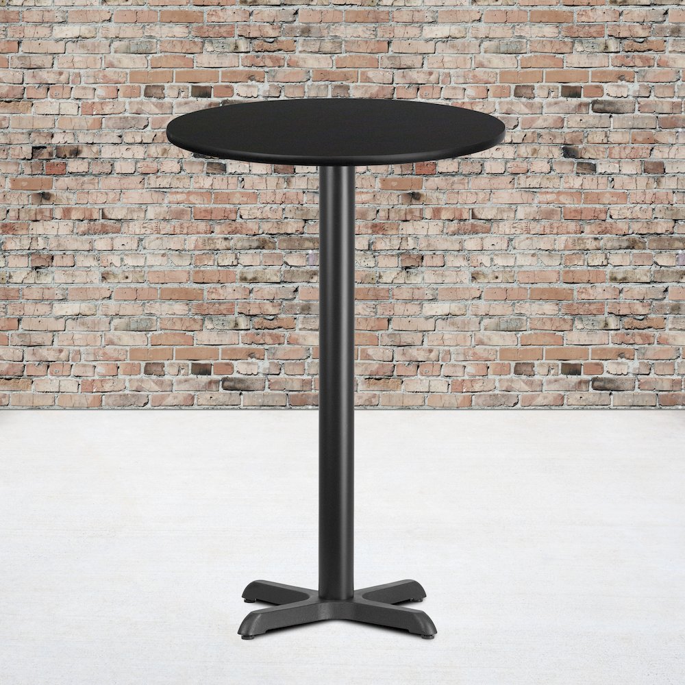 24'' Round Black Laminate Table Top with 22'' x 22'' Bar Height Table Base. Picture 2