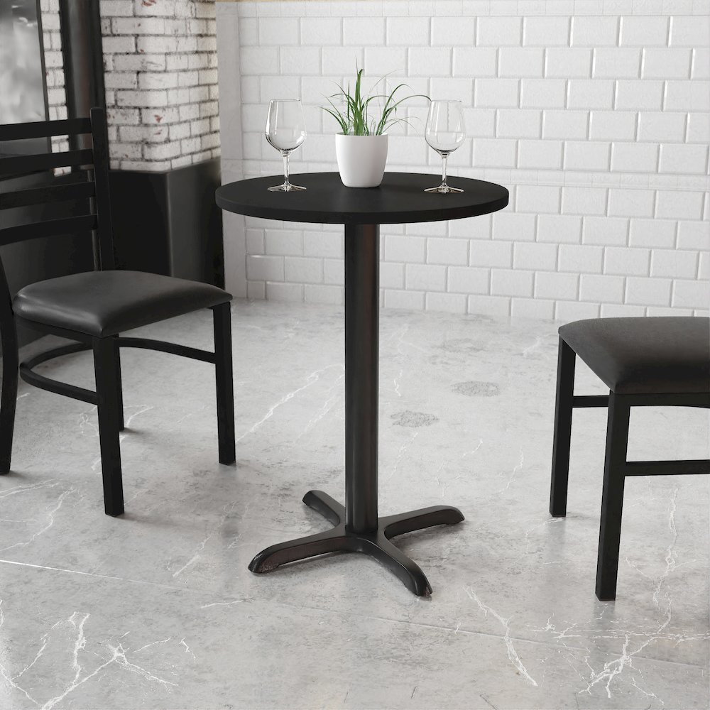 24'' Round Black Laminate Table Top with 22'' x 22'' Table Height Base. Picture 2