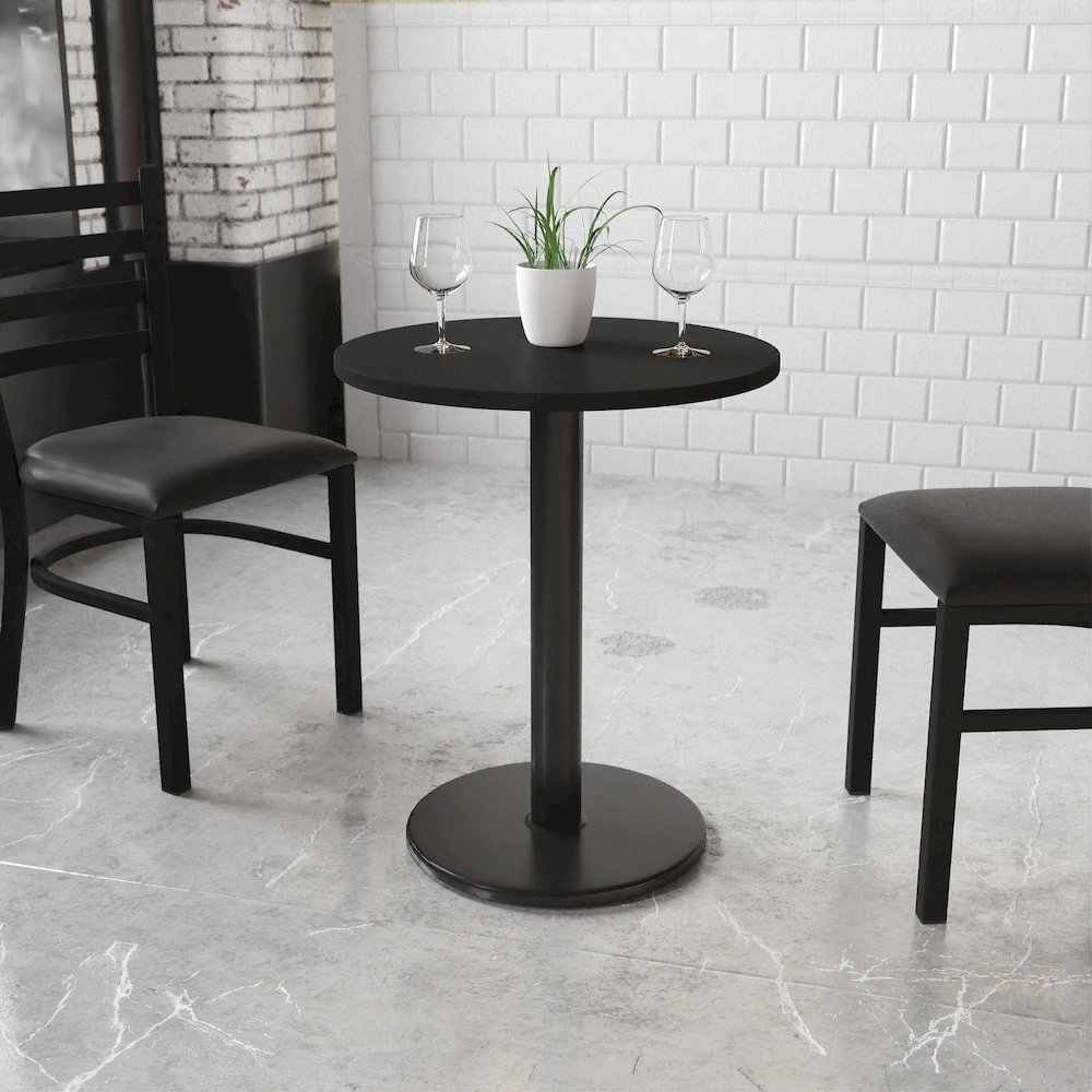 24'' Round Black Laminate Table Top with 18'' Round Table Height Base. Picture 2