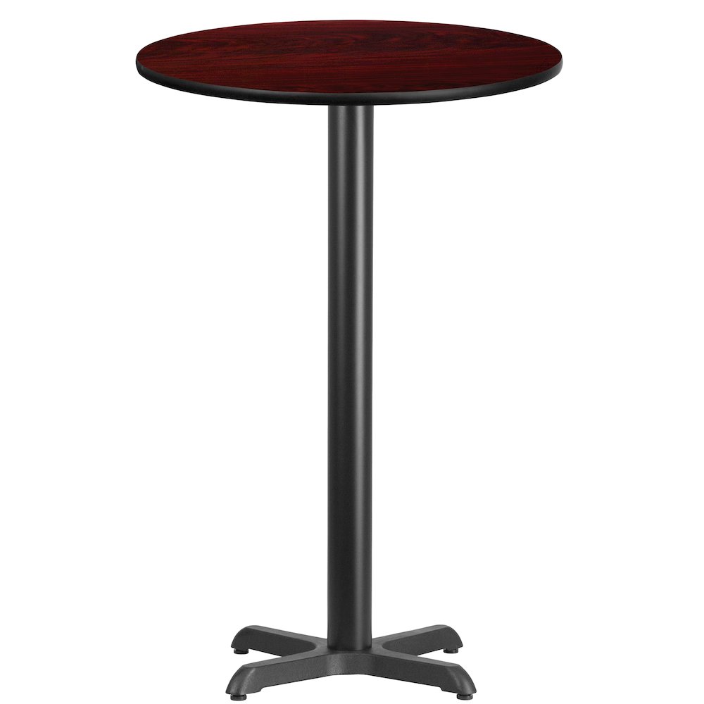 24'' Round Mahogany Laminate Table Top with 22'' x 22'' Bar Height Table Base. Picture 1