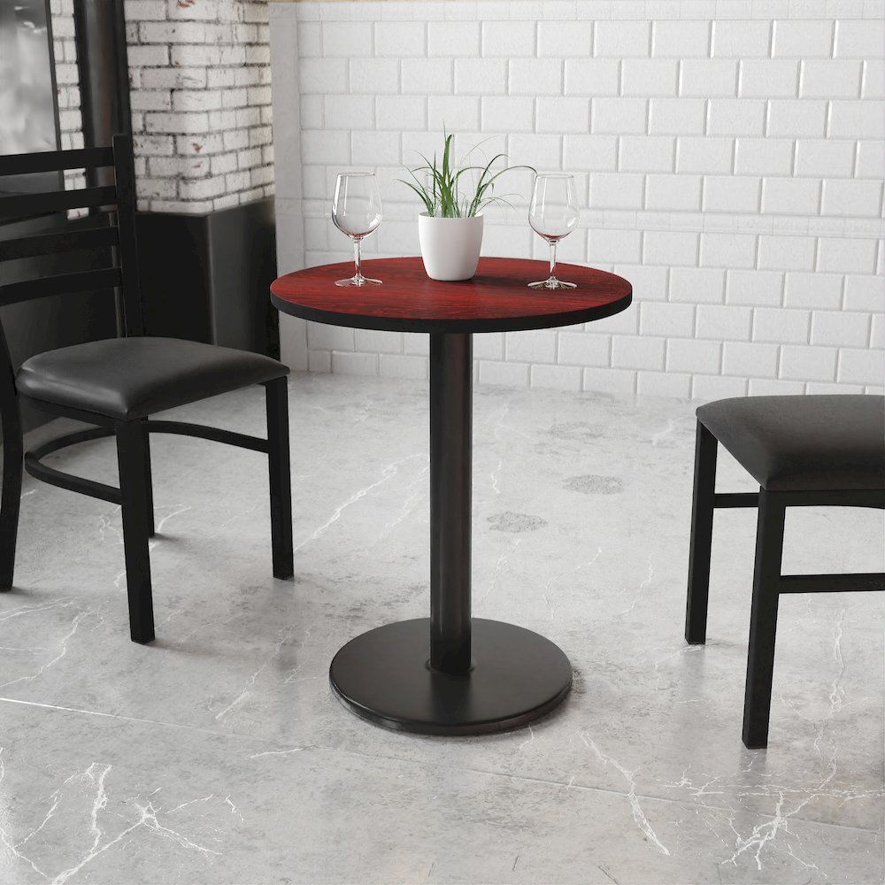 24'' Round Mahogany Laminate Table Top with 18'' Round Table Height Base. Picture 2