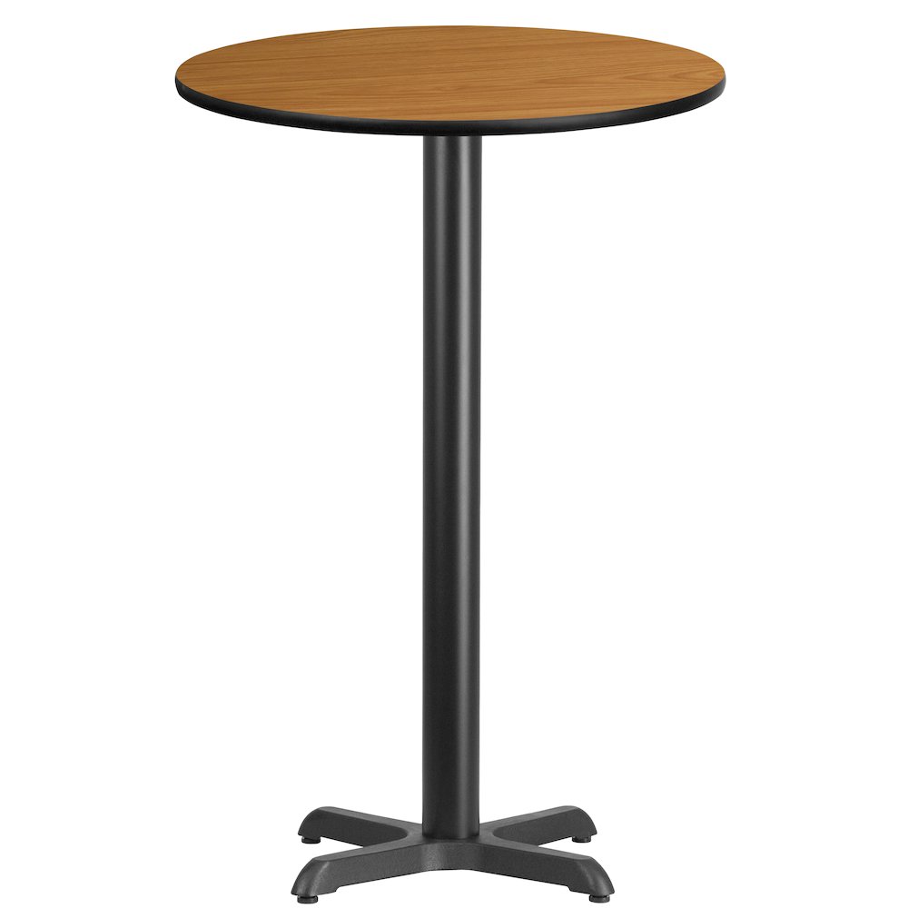 24'' Round Natural Laminate Table Top with 22'' x 22'' Bar Height Table Base. Picture 1