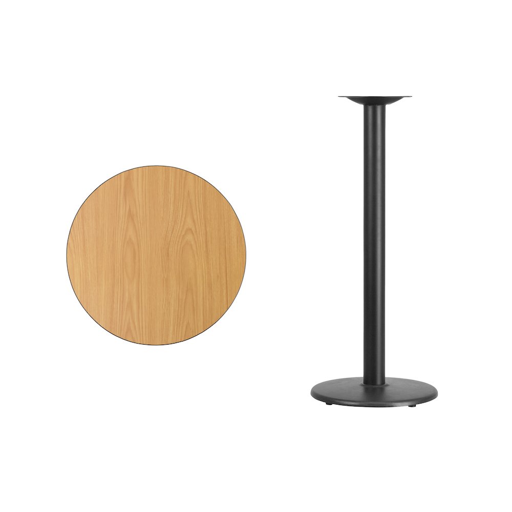 24'' Round Natural Laminate Table Top with 18'' Round Bar Height Table Base. Picture 3