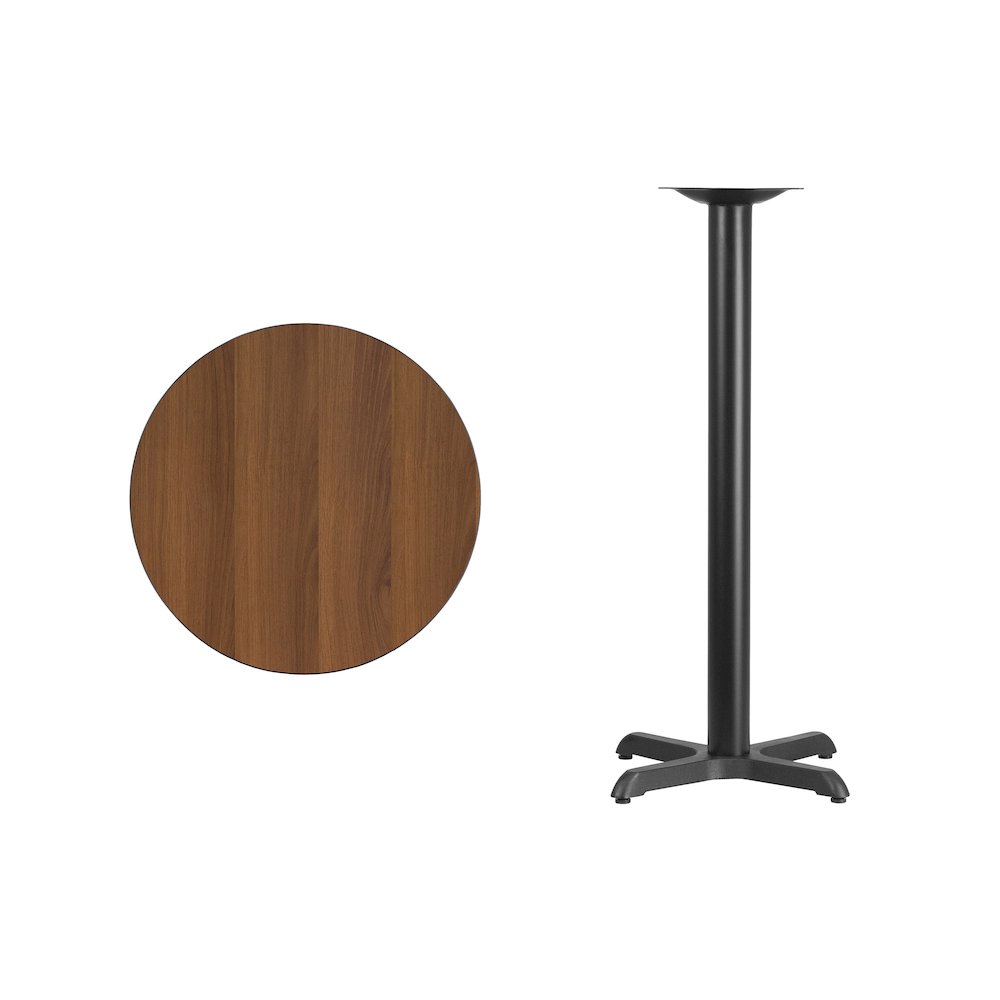 24'' Round Walnut Laminate Table Top with 22'' x 22'' Bar Height Table Base. Picture 2