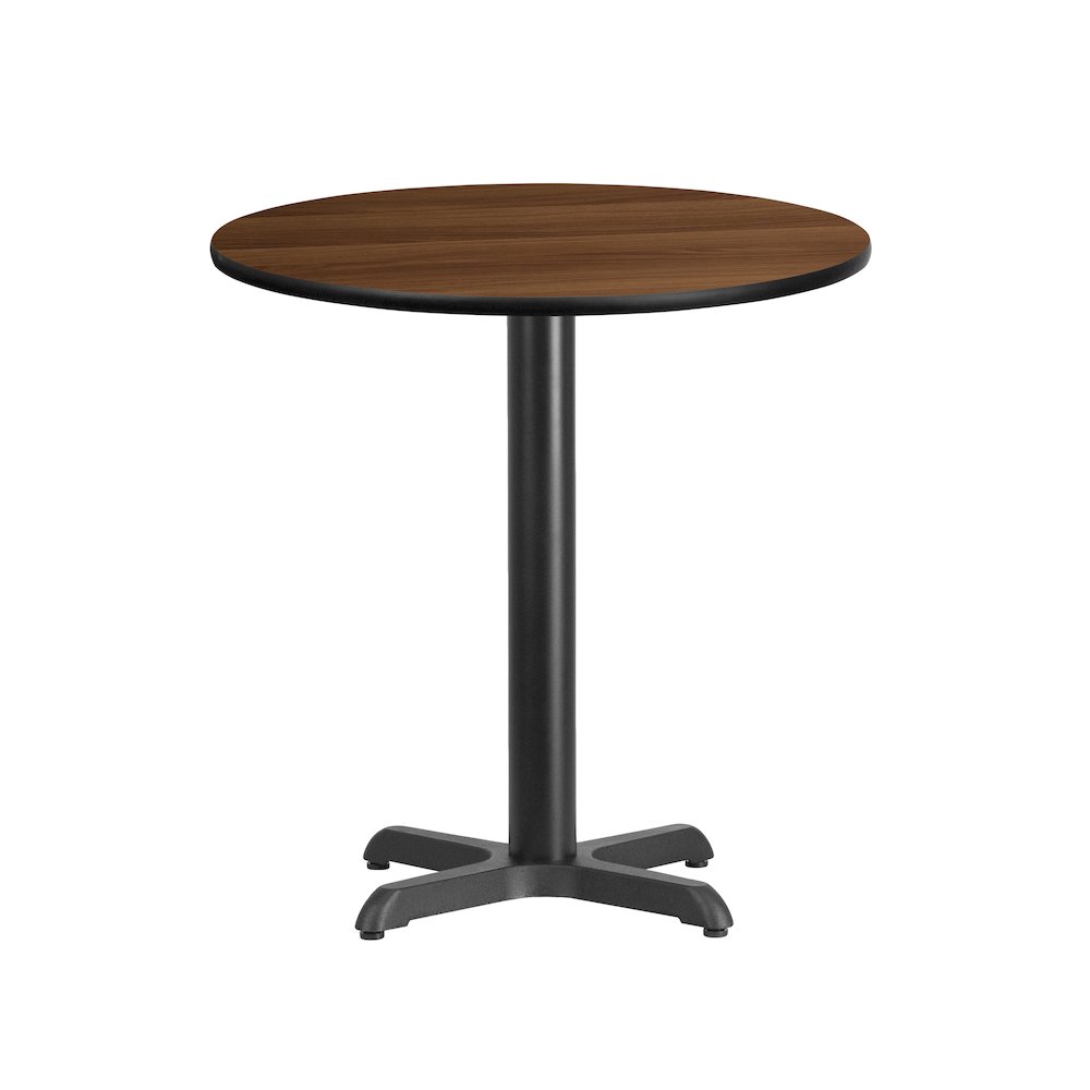 24'' Round Walnut Laminate Table Top with 22'' x 22'' Table Height Base. Picture 1