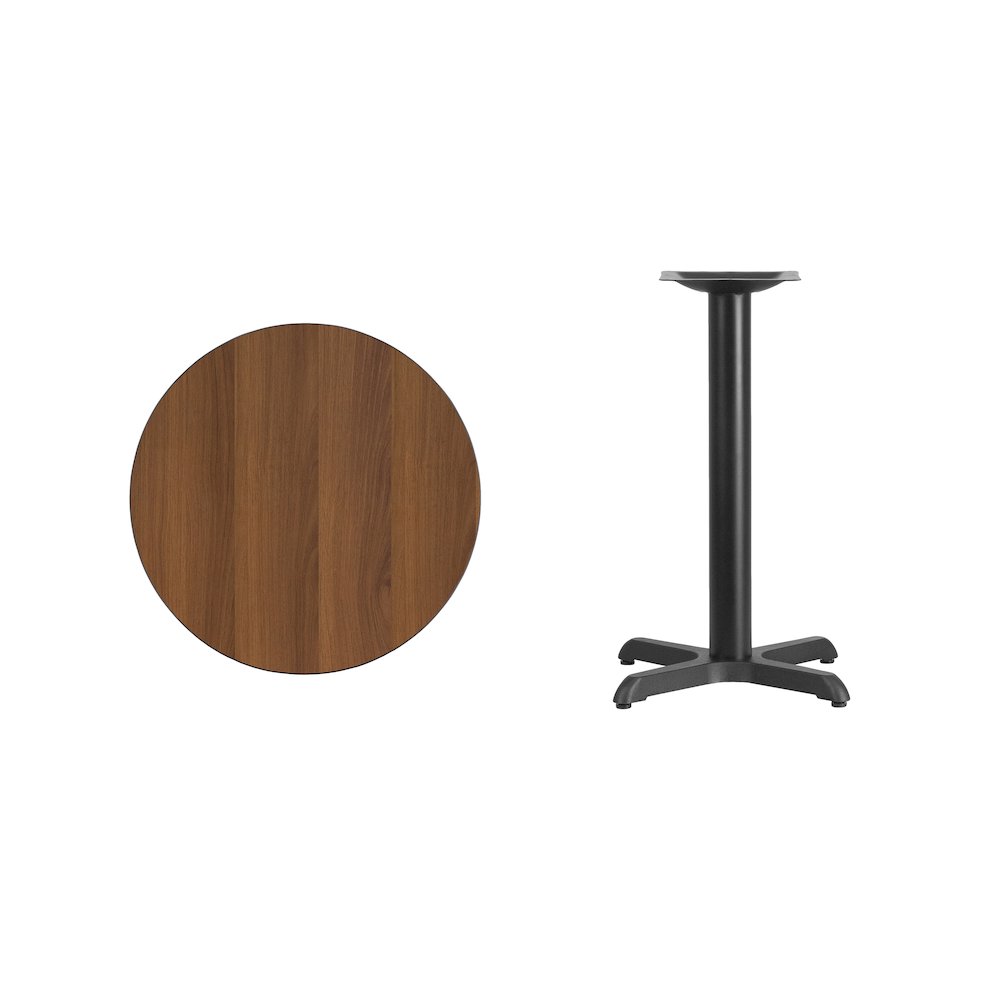 24'' Round Walnut Laminate Table Top with 22'' x 22'' Table Height Base. Picture 3