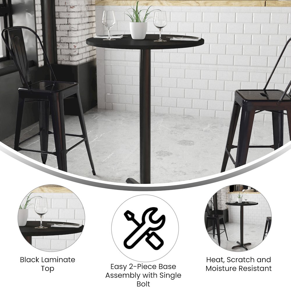 30'' Round Black Laminate Table Top with 22'' x 22'' Bar Height Table Base. Picture 4