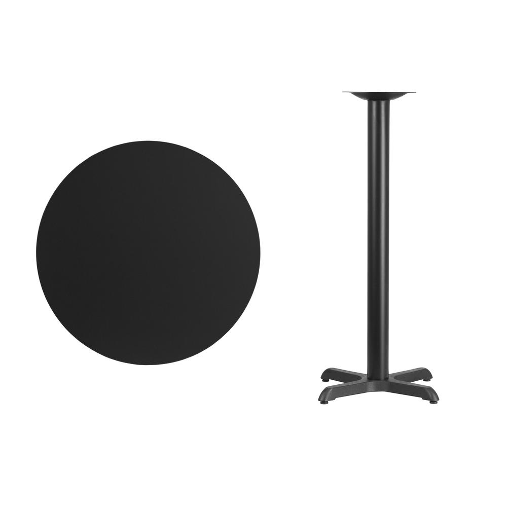 30'' Round Black Laminate Table Top with 22'' x 22'' Bar Height Table Base. Picture 2