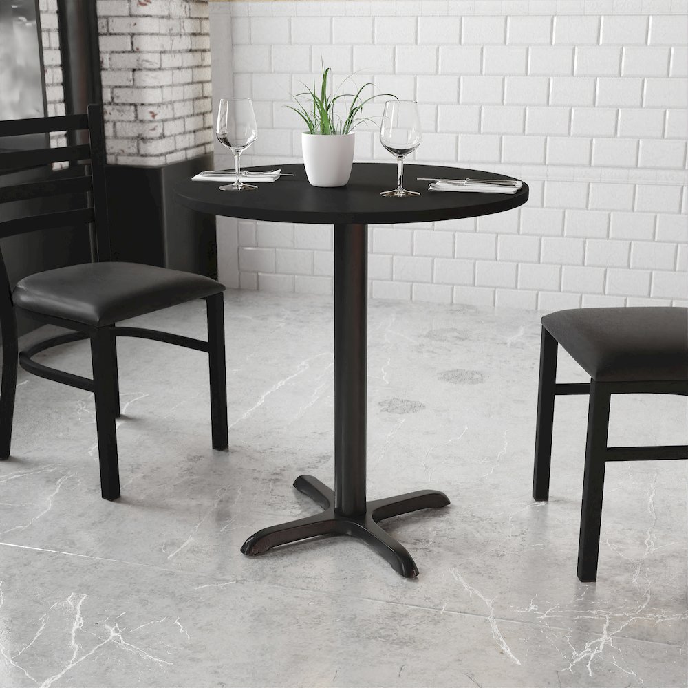 30'' Round Black Laminate Table Top with 22'' x 22'' Table Height Base. Picture 2