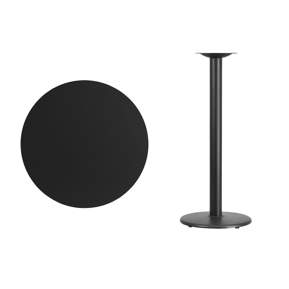 30'' Round Black Laminate Table Top with 18'' Round Bar Height Table Base. Picture 1