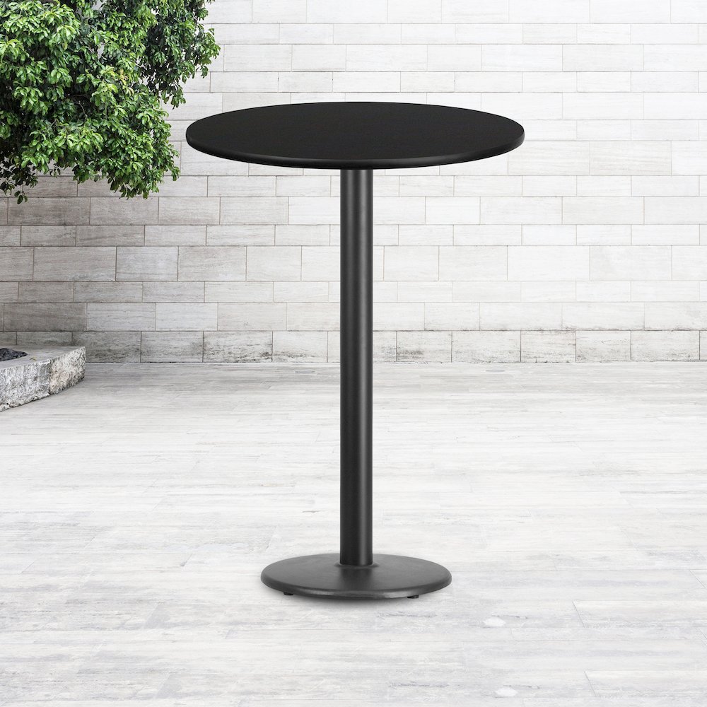 30'' Round Black Laminate Table Top with 18'' Round Bar Height Table Base. Picture 2