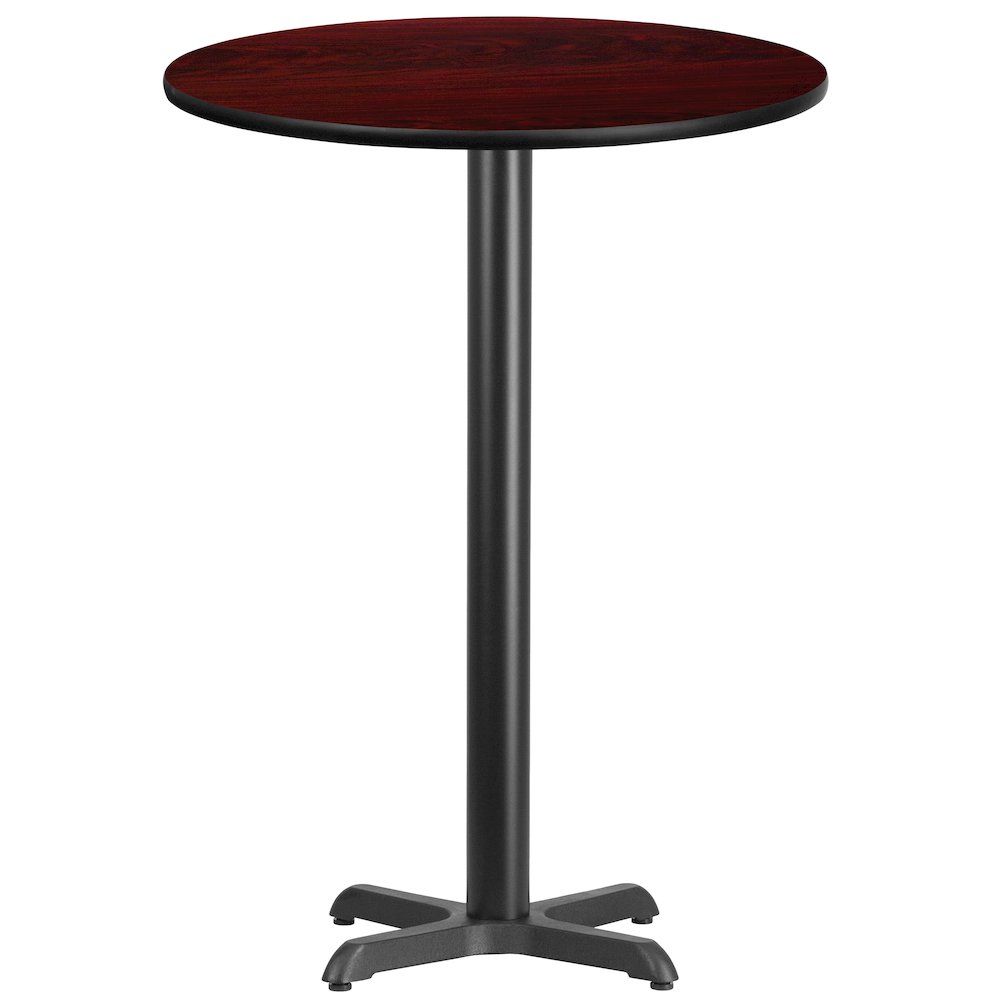 30'' Round Mahogany Laminate Table Top with 22'' x 22'' Bar Height Table Base. Picture 1
