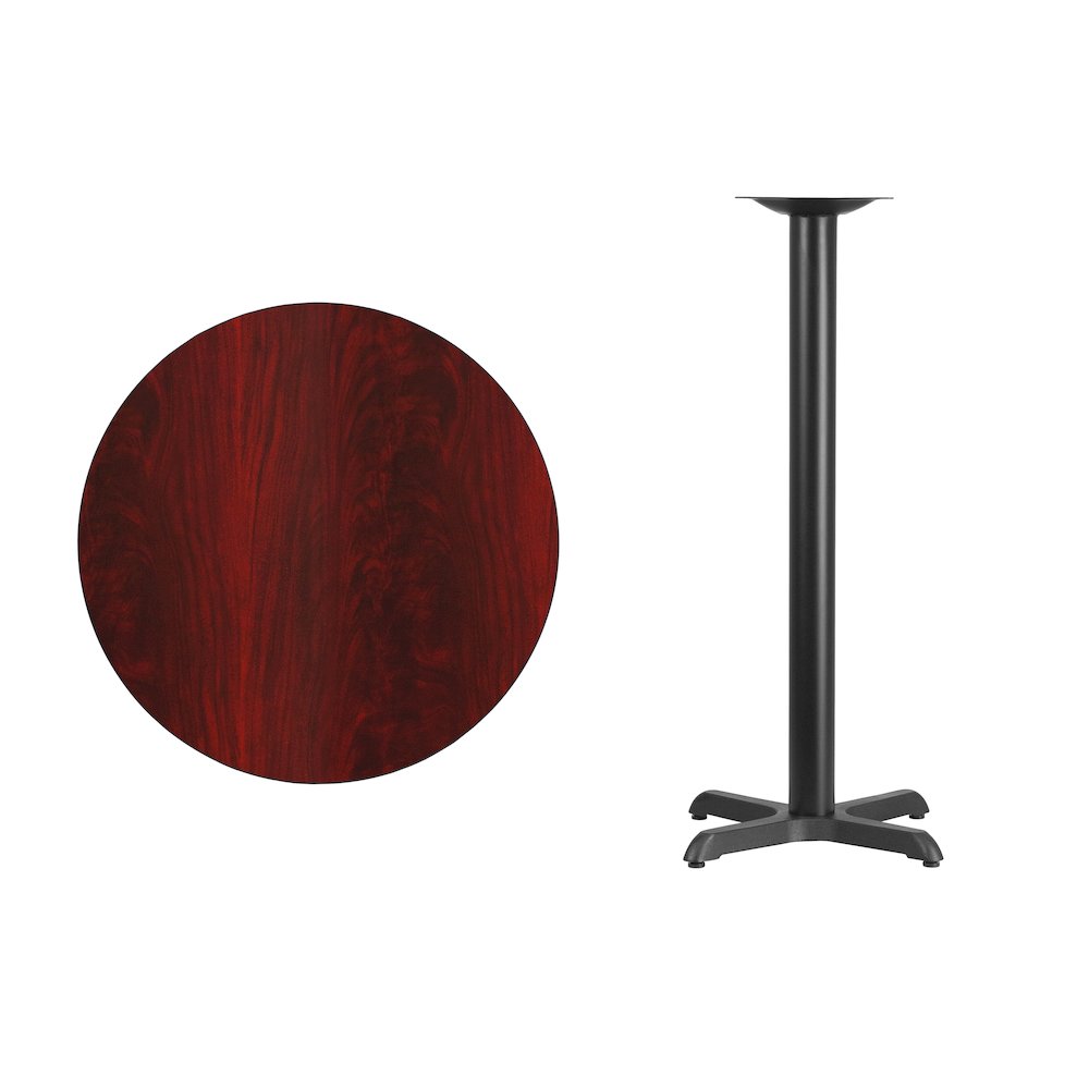 30'' Round Mahogany Laminate Table Top with 22'' x 22'' Bar Height Table Base. Picture 4