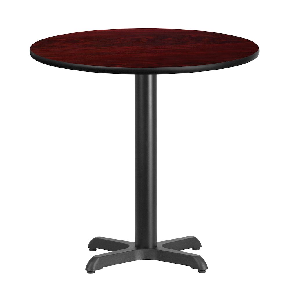 30'' Round Mahogany Laminate Table Top with 22'' x 22'' Table Height Base. Picture 1