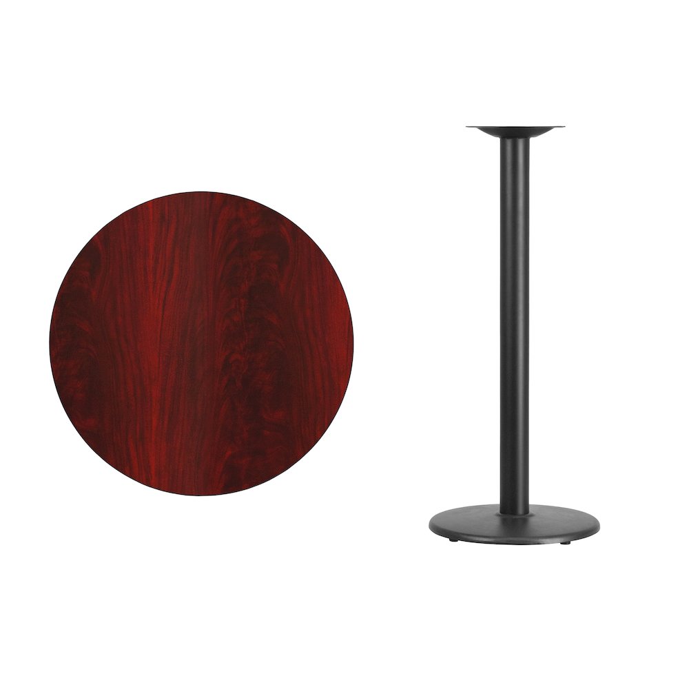 30'' Round Mahogany Laminate Table Top with 18'' Round Bar Height Table Base. Picture 4