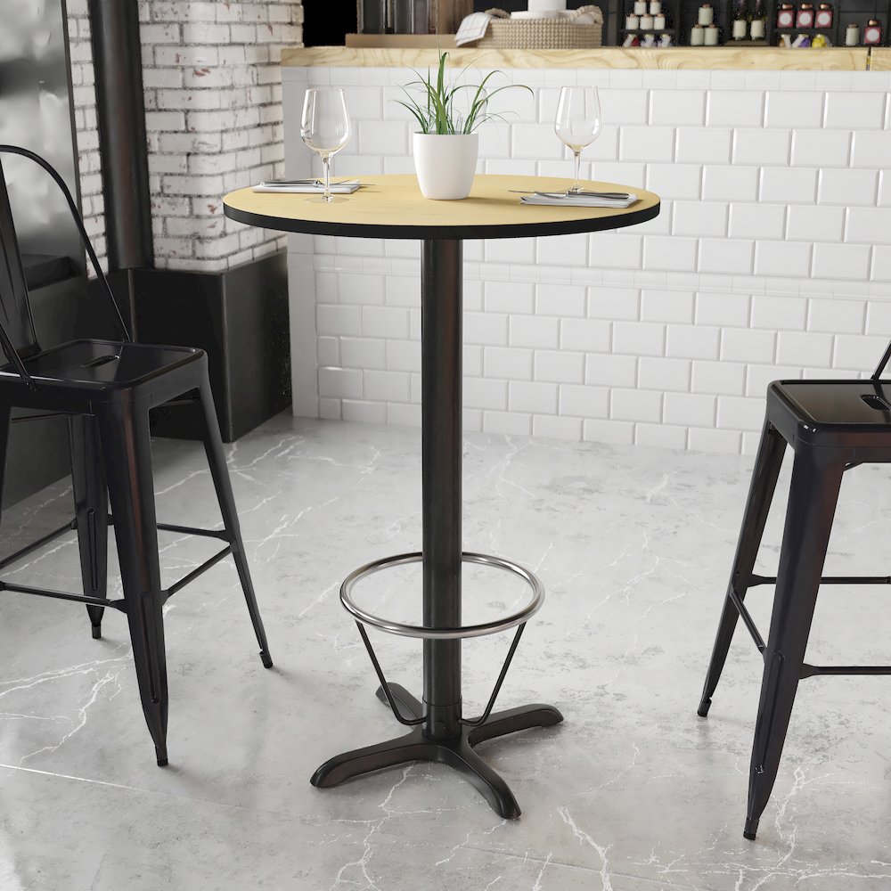 30'' Round Natural Table Top with 22'' x 22'' Bar Height. Picture 2