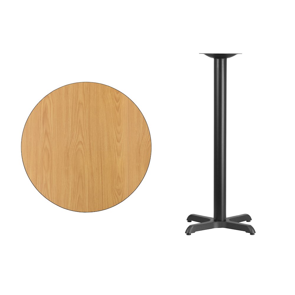 30'' Round Natural Laminate Table Top with 22'' x 22'' Bar Height Table Base. Picture 2