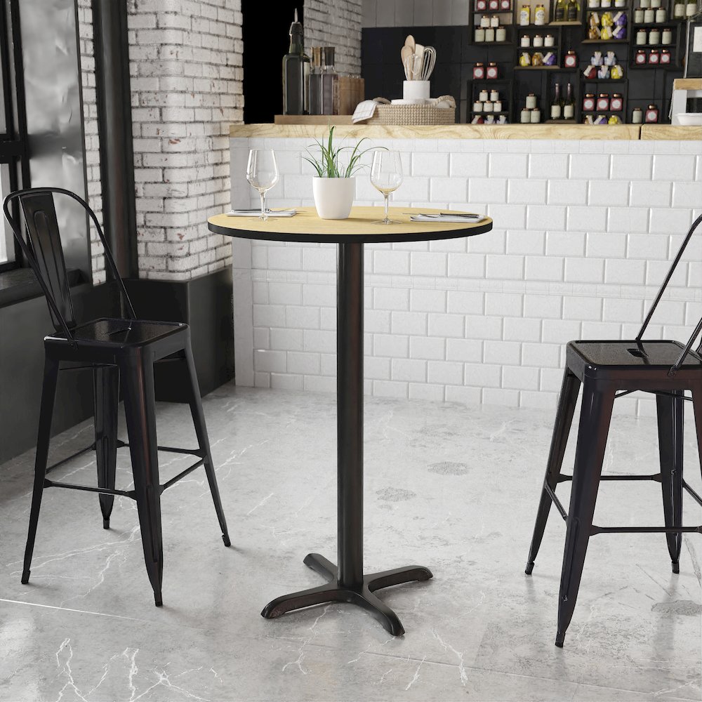 30'' Round Natural Laminate Table Top with 22'' x 22'' Bar Height Table Base. Picture 2