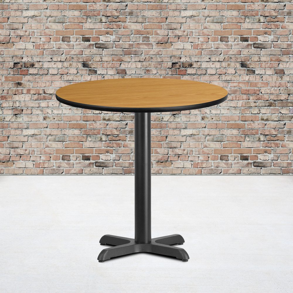 30'' Round Natural Laminate Table Top with 22'' x 22'' Table Height Base. Picture 2