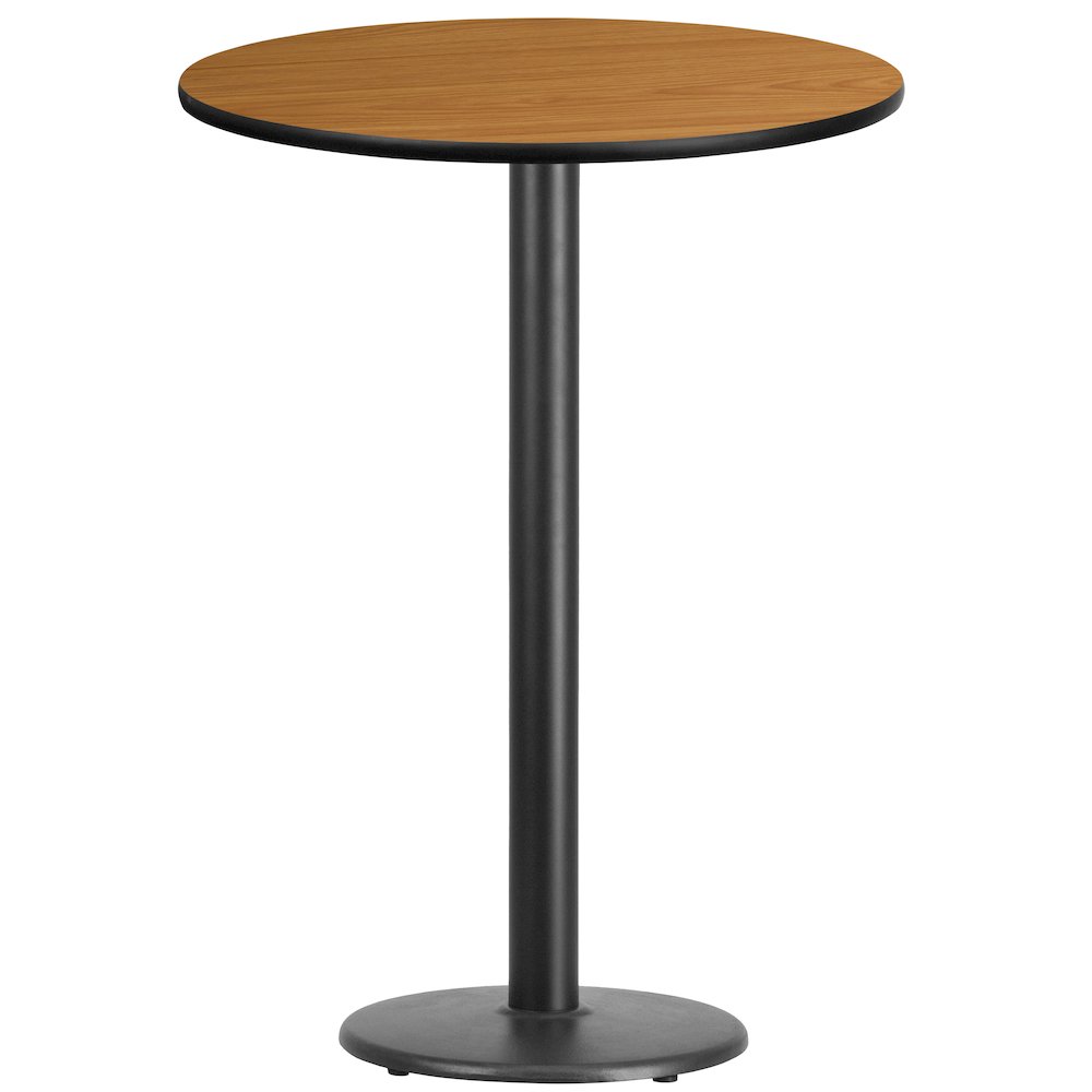 30'' Round Natural Laminate Table Top with 18'' Round Bar Height Table Base. Picture 1