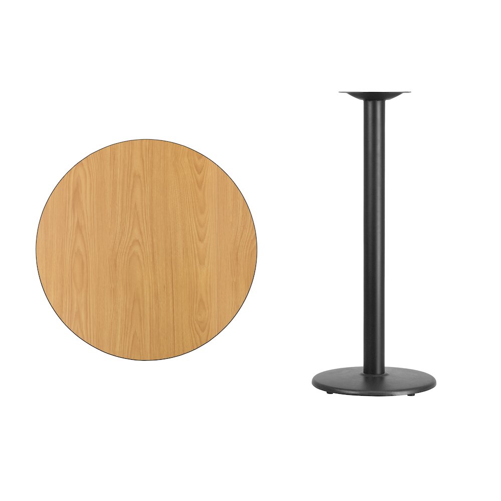 30'' Round Natural Laminate Table Top with 18'' Round Bar Height Table Base. Picture 2