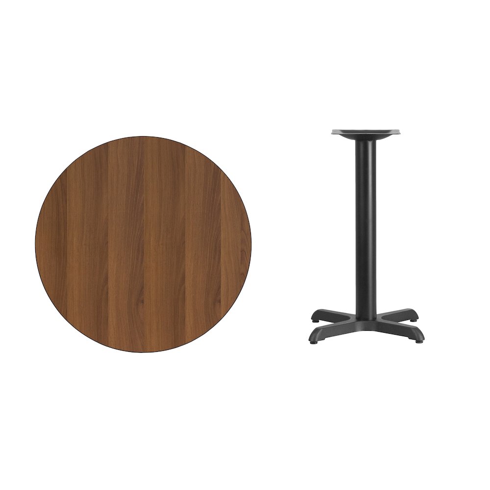 30'' Round Walnut Laminate Table Top with 22'' x 22'' Table Height Base. Picture 3